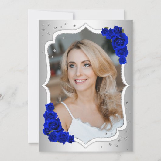 Zilveren Royal Blue foto Elegant 50ste verjaardag Kaart (Achterkant)