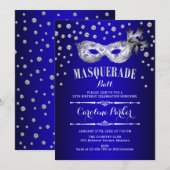Zilveren Royal Blue Masquerade Ball Verjaardagsfee Kaart (Voorkant / Achterkant)