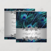 Zilveren Royal Blue Pauw bruiloft Kaart (Voorkant / Achterkant)
