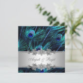 Zilveren Royal Blue Pauw Huwelijk Kaart (Staand voorkant)