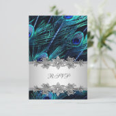 Zilveren Royal Blue Peacock Wedding RSVP (Staand voorkant)