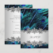 Zilveren Royal Blue Peacock Wedding RSVP (Voorkant / Achterkant)