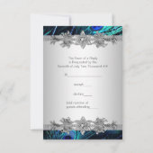Zilveren Royal Blue Peacock Wedding RSVP Kaartje (Achterkant)