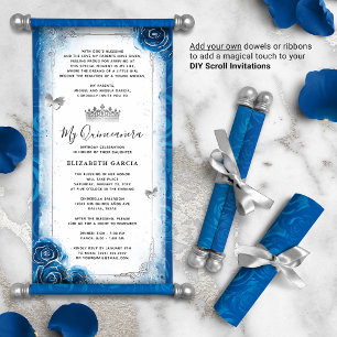 Zilveren Royal Blue Quince DIY Scroll uitnodiginge