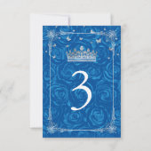 Zilveren Royal Blue Rozen Elegante Tafel Nummerkaa Kaart (Achterkant)