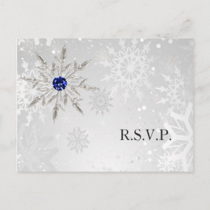 Zilveren Royal Blue Sneeuwvlokken Winter bruiloft  Uitnodiging Briefkaart