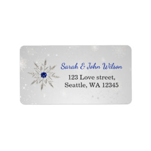 zilveren royal blue snewflakes return address labe etiket