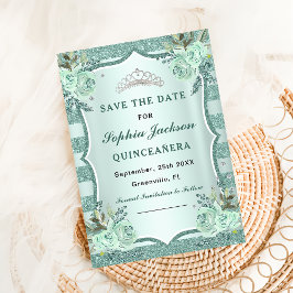 Zilveren Royal Green Quinceanera Save The Date