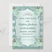 Zilveren Royal Green Quinceanera Save The Date (Voorkant)