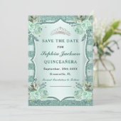 Zilveren Royal Green Quinceanera Save The Date (Staand voorkant)