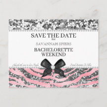 Zilveren Roze Bachelorette Weekend Save the Date