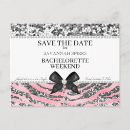 Zilveren Roze Bachelorette Weekend Save the Date Aankondigingskaart