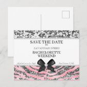 Zilveren Roze Bachelorette Weekend Save the Date Aankondigingskaart (Voorkant / Achterkant)