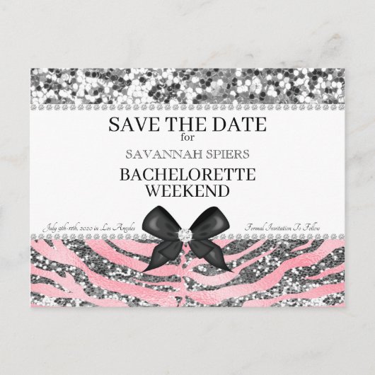 Zilveren Roze Bachelorette Weekend Save the Date Aankondigingskaart (Voorkant)