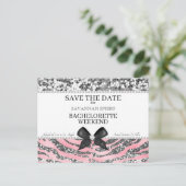 Zilveren Roze Bachelorette Weekend Save the Date Aankondigingskaart (Staand voorkant)