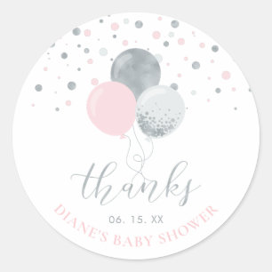 Zilveren & Roze Ballonnen   Feest Favoriet Dank je Ronde Sticker