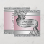Zilveren Roze Bat Mitzvah Kaart (Voorkant / Achterkant)