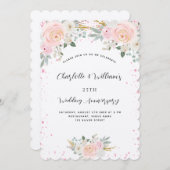 Zilveren roze bloemachtige 25e trouwdag luxe kaart (Voorkant / Achterkant)