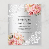 Zilveren roze bloemblaadjes kanten verjaardagsuitn (Voorkant)