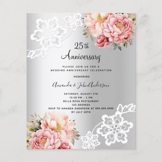 Zilveren roze bloemen 25e trouwdag (Voorkant)
