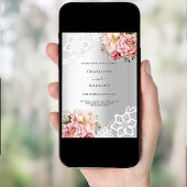 Zilveren roze bloemen 25e trouwdag kaart