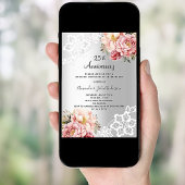 Zilveren roze bloemen 25e trouwdag kaart