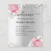 Zilveren roze bloemen bruiloft programma (Voorkant)