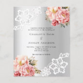 Zilveren roze bloemen bruiloft uitnodiging (Voorkant)
