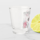 Zilveren roze bloemen elegante monogramnaam shot glas (Links)