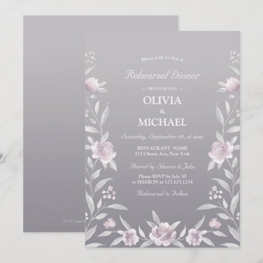 Zilveren roze bloemenChinoiserie repetitie diner Kaart (Voorkant / Achterkant)