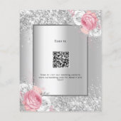 Zilveren roze bloemencode QR code RSVP trouwuitnod (Achterkant)