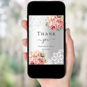 Zilveren roze bloemenkant bruiloft bedankkaart kaart