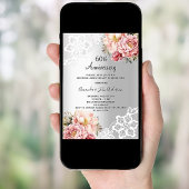 Zilveren roze bloemetjes 60ste trouwdag kaart