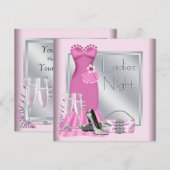 Zilveren Roze Champagne Roze Dames Night Kaart (Voorkant / Achterkant)