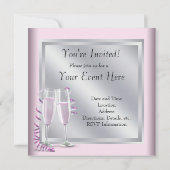 Zilveren Roze Champagne Roze Dames Night Kaart (Achterkant)