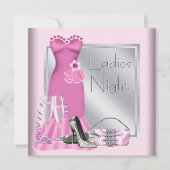 Zilveren Roze Champagne Roze Dames Night Kaart (Voorkant)