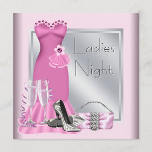 Zilveren Roze Champagne Roze Dames Night Kaart