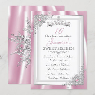 Zilveren Roze Diamanten Sneeuwvlok Tiara Sweet 16 Kaart