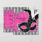 Zilveren Roze en Zwarte Masker Maskerade Party Kaart (Voorkant / Achterkant)