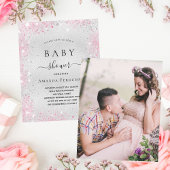 Zilveren roze foto budget Baby shower uitnodiging