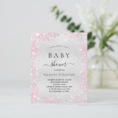 Zilveren roze foto budget Baby shower uitnodiging (Staand voorkant)