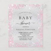 Zilveren roze foto budget Baby shower uitnodiging (Voorkant)