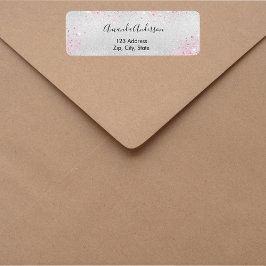 Zilveren roze glinster retouradres etiket