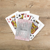 Zilveren roze glinsterende druppels monogram naam pokerkaarten