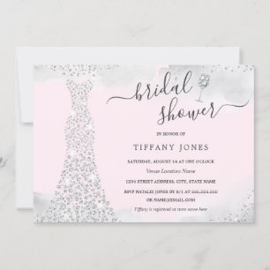 Zilveren Roze Glitter Diamanten Bruidsjurk Bruidsb Kaart
