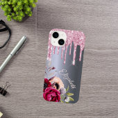 Zilveren roze glitter druppels bloemennaam script Case-Mate iPhone case