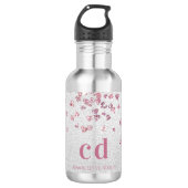 Zilveren roze glitter harten monogram initialen waterfles  (Voorkant)