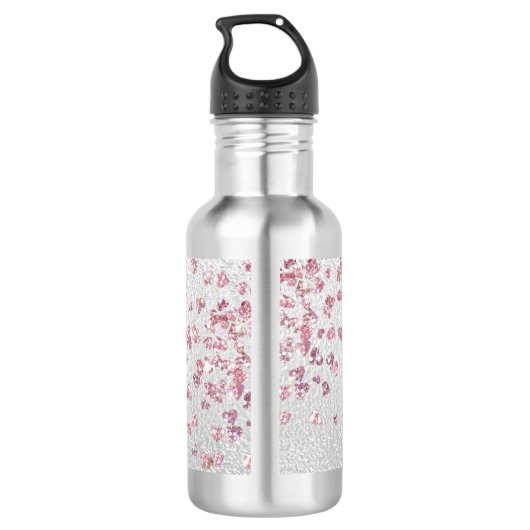Zilveren roze glitter harten monogram initialen waterfles (Achterkant)