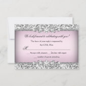 Zilveren Roze Glitter & Jewel Bow Quinceanera RSVP (Achterkant)