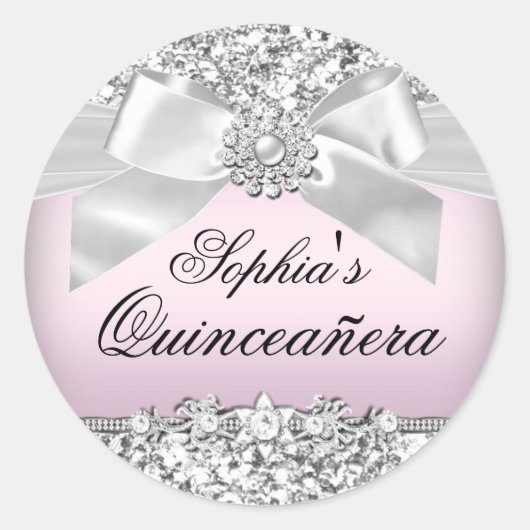 Zilveren Roze Glitter & Jewel Bow Sticker (Voorkant)